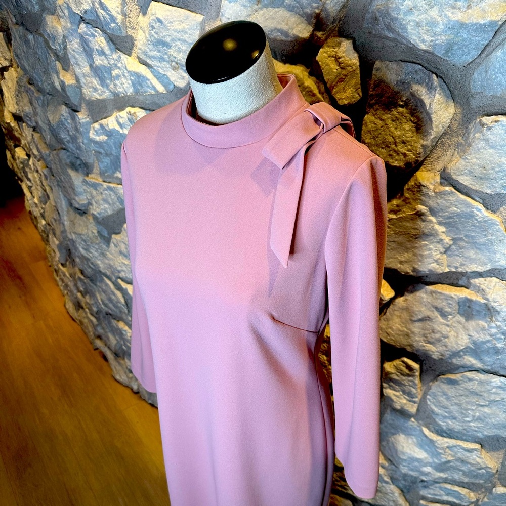 Blush long sleeve dress bow on neckline